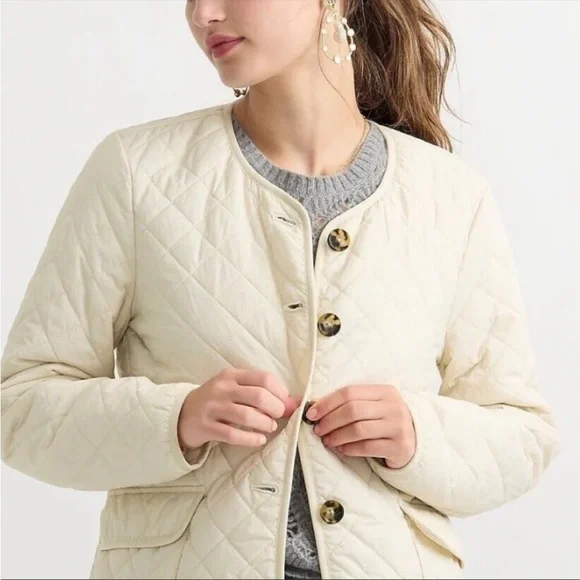 J. Crew Cream Quilted Jacket - Picture 1 of 13